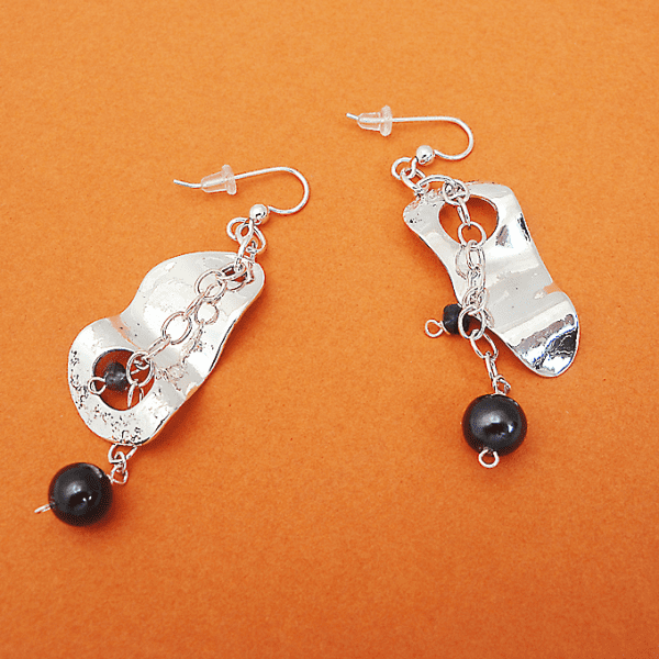 Amoeba Earrings Black FW Pearl
