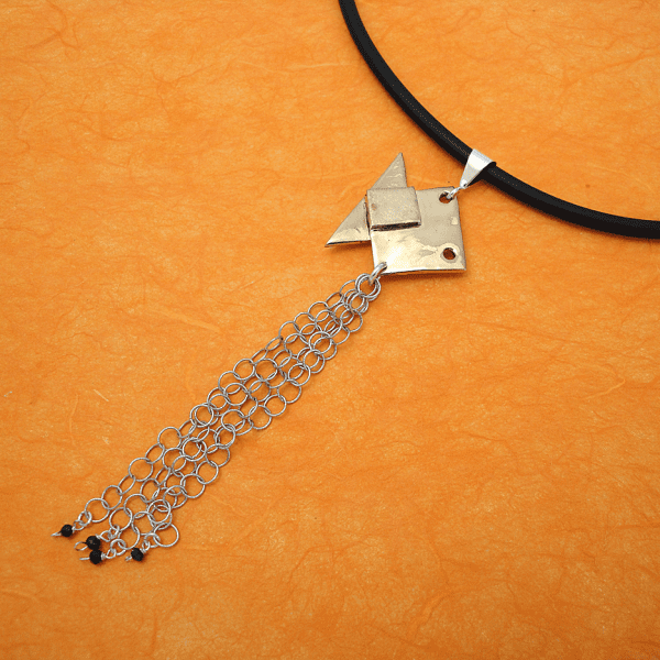 Fish Origami Bronze Tassel Necklace