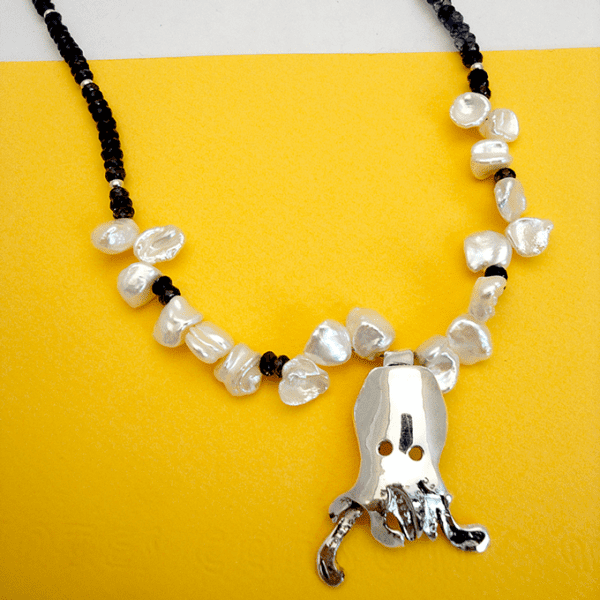 Octopus Origami Inspired Pearl & Iolite Necklace