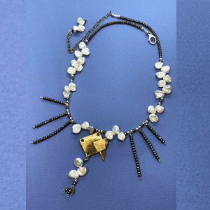 Origami Fishe with pearl and pyrite necklace