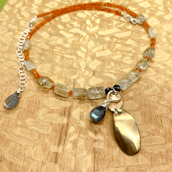 Oval with Gold Quartz Necklace