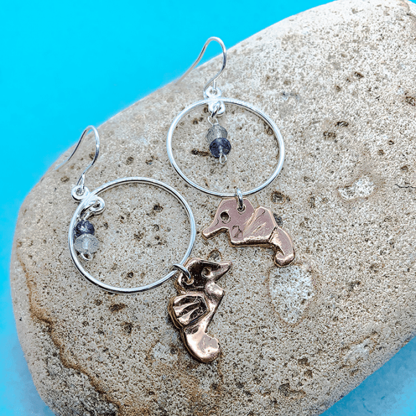 Seahorse origami with silver hoop earrings