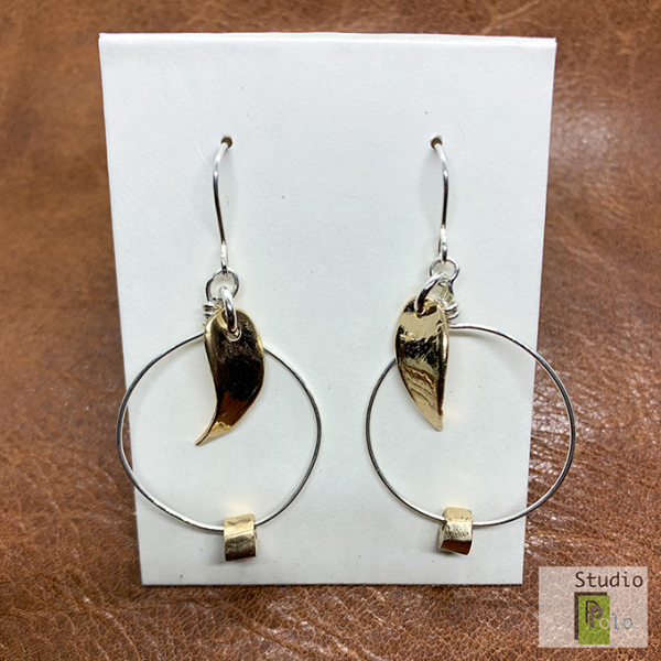 leave 2 tone bronze and silver earrings