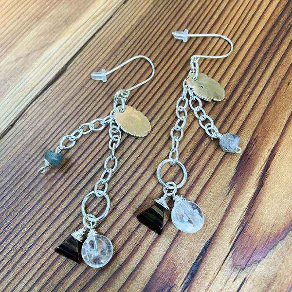 Oval Chandelier Earrings, Bronze and Garnet - Image 2