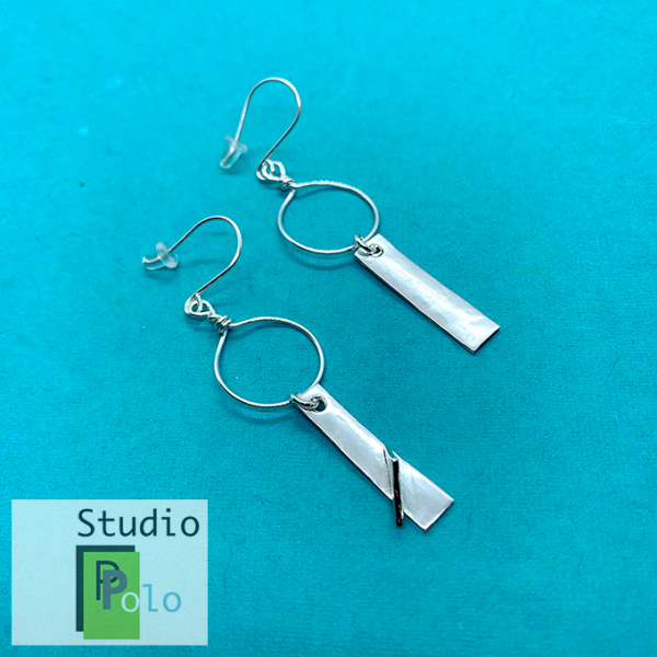 Circular abd Rectangular earrings, fine silver