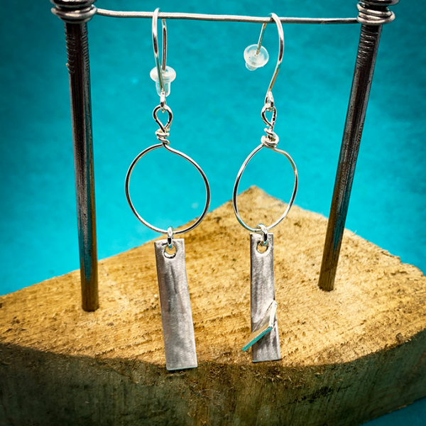 Circular & Rectangular Earrings, Silver - Image 2