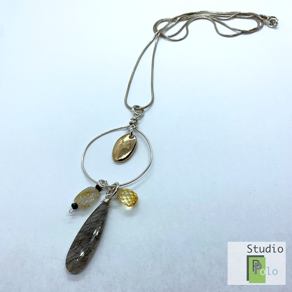 Metal and Stone Necklace, Bronze and Citrine - Image 3