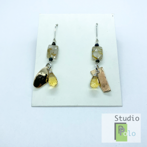 metal and stone earrings , Bronze and citrine