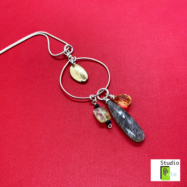 Metal and Stone Necklace, Bronze and Citrine