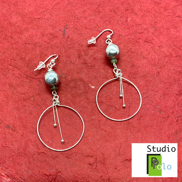 Sphere Earrings with Circular, Pewter and Silver - Image 2