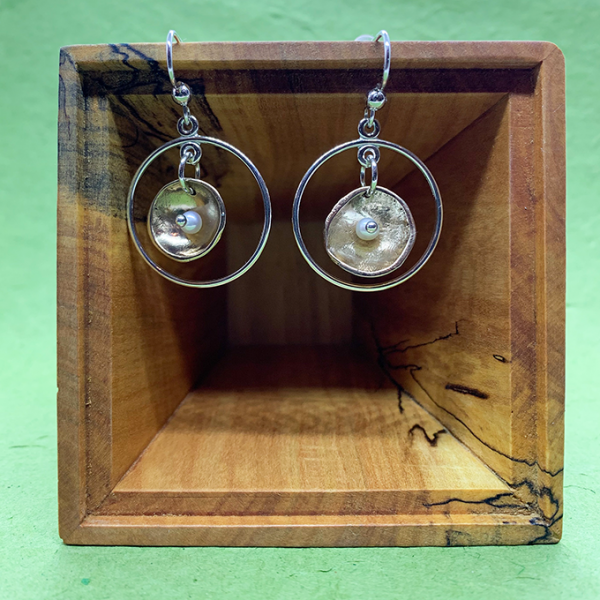 circular earrings 2 tone, Bronze and Silver