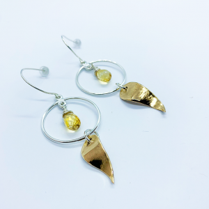 leaf earrings, Bronze and Citrine