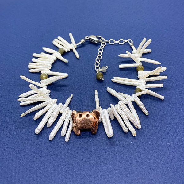 Crab Origami Copper and Pearl Bracelet
